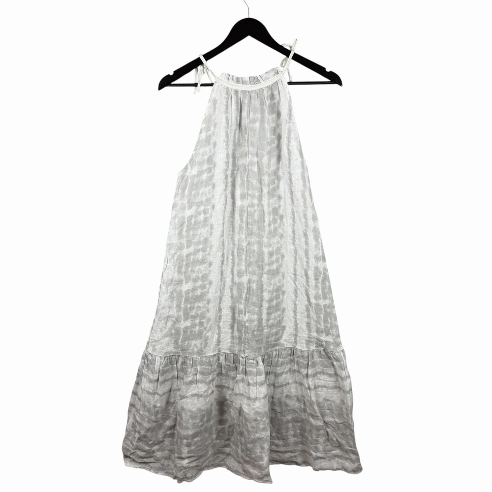 Allegra Masetti Gray/White Size S Maxi Sleeveless Ruffle Hem Dress 100% Linen - Picture 6 of 8